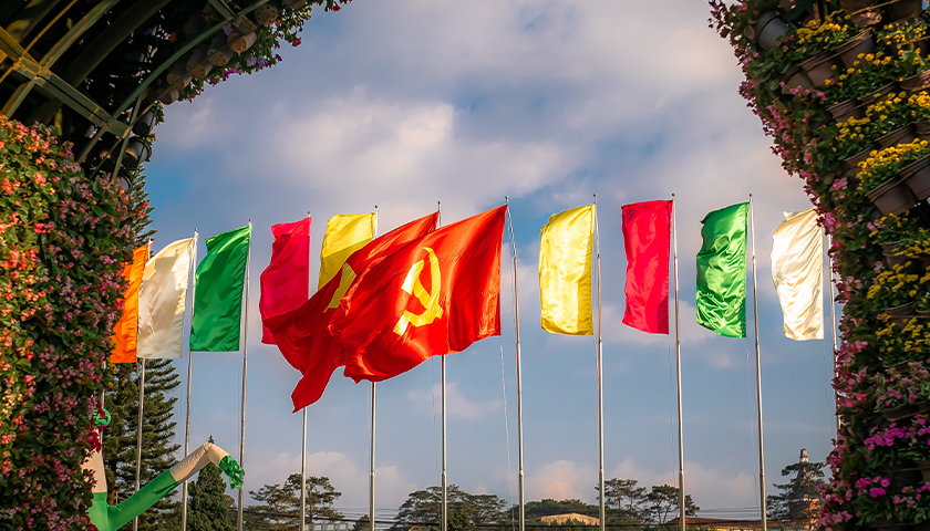 CCP flag in center, waving in wind
