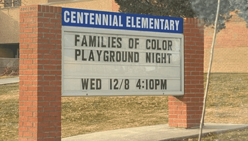 sign that says "families of color playground night Wed. 12/8 4:10 p.m.